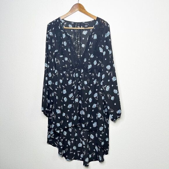 Torrid Women’s Blue Floral V Neck Hi Low Tunic Top Size 2 (2X) - Picture 1 of 8